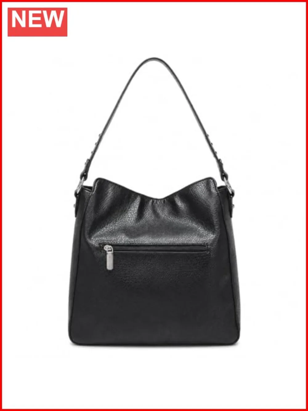 Faux Leather Studded Hobo Crossbody Purse with Zip Top